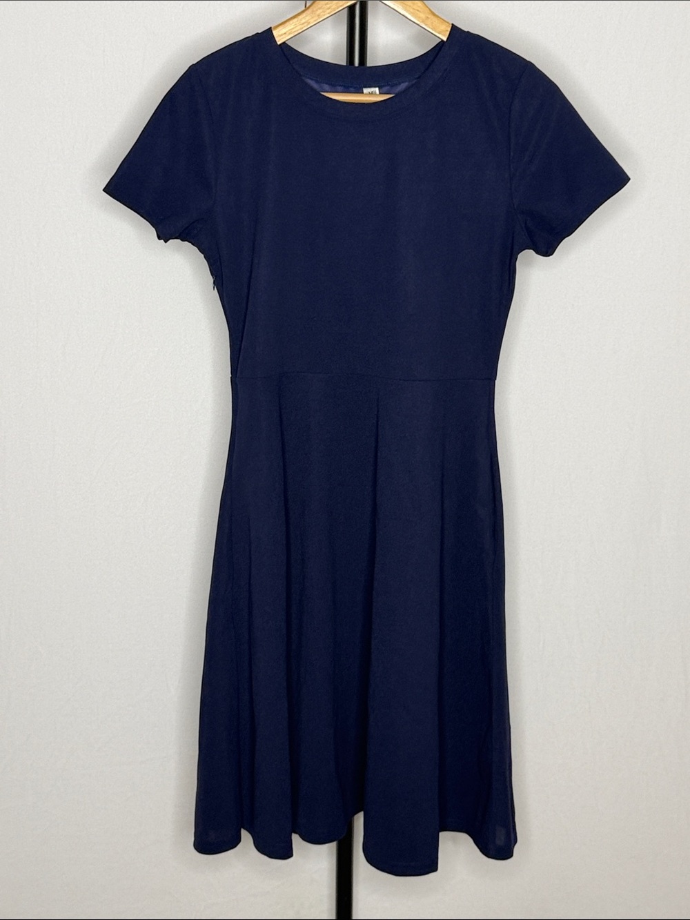Classic Navy Short Sleeve Fit & Flare Dress Women Medium